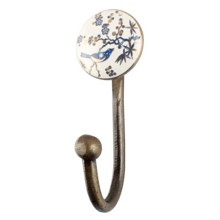 Blue Bird Golden Berry Ceramic Iron Wall Hook